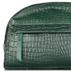 Valissiere Croc Embossed Genuine Leather Crossbody Sling Bag With Front Zip Pocket - Green