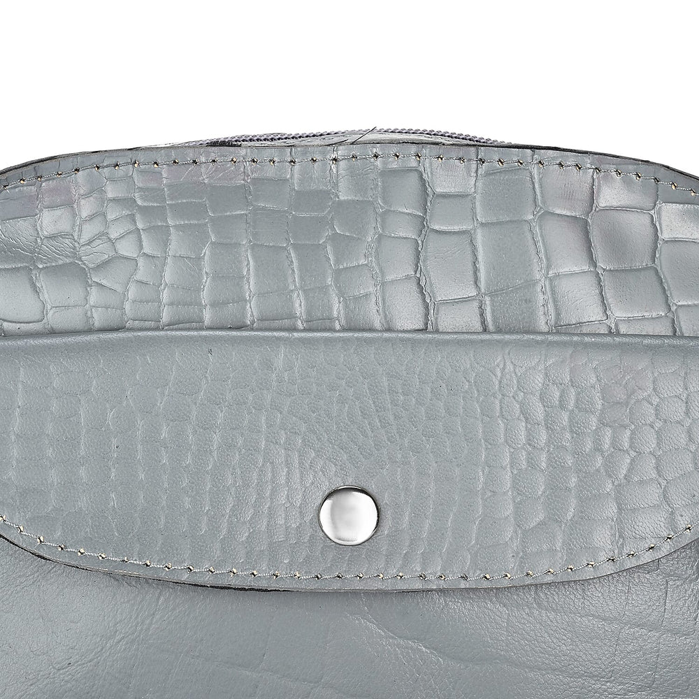 Valliserie 100% Genuine Leather Croco Pattern Crossbody Sling Bag - Grey