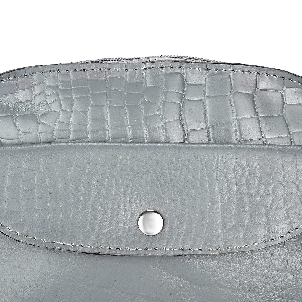 Valliserie 100% Genuine Leather Croco Pattern Crossbody Sling Bag - Grey