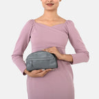 Valissiere Croc Embossed Genuine Leather Crossbody Sling Bag With Front Zip Pocket - Grey