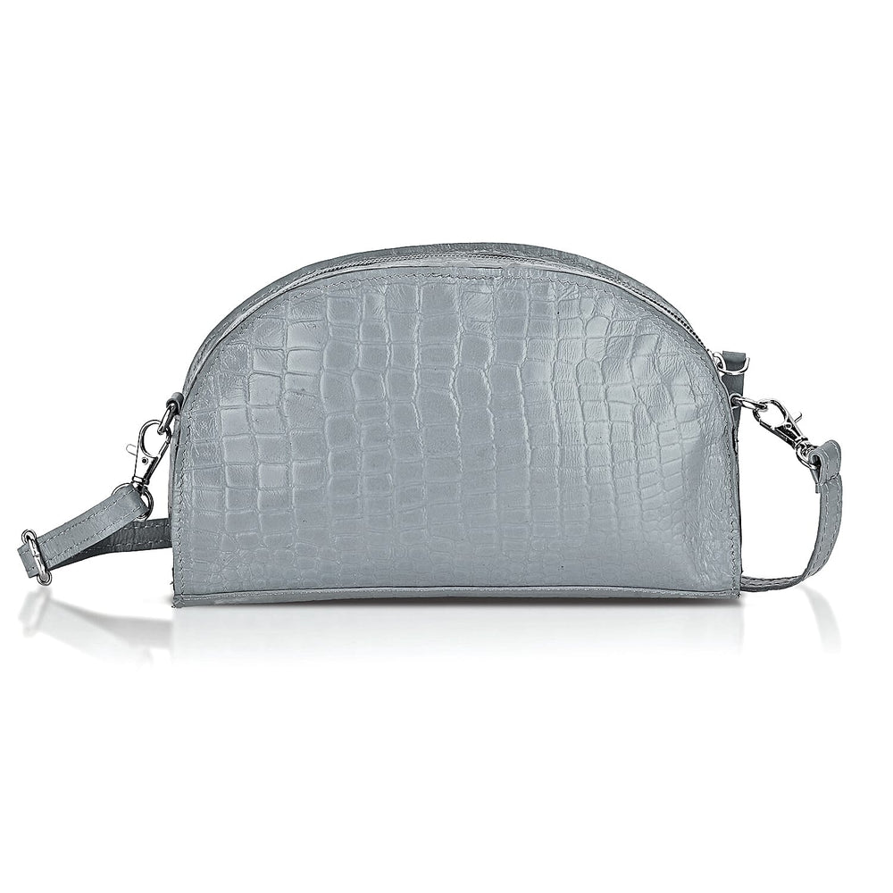Valissiere Croc Embossed Genuine Leather Crossbody Sling Bag With Front Zip Pocket - Grey