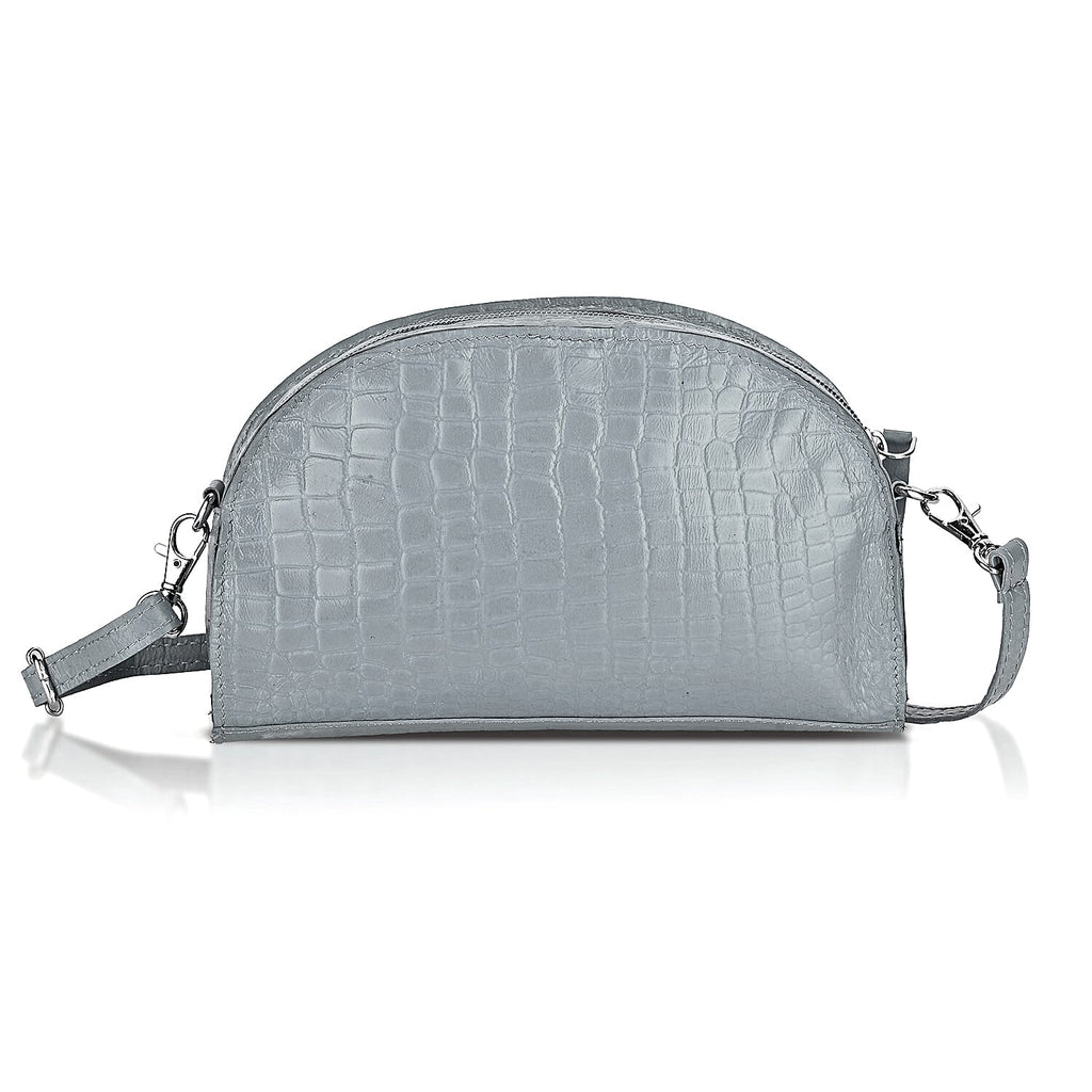 Valissiere Croc Embossed Genuine Leather Crossbody Sling Bag With Front Zip Pocket - Grey