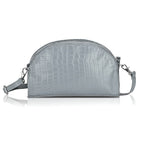 Valissiere Croc Embossed Genuine Leather Crossbody Sling Bag With Front Zip Pocket - Grey
