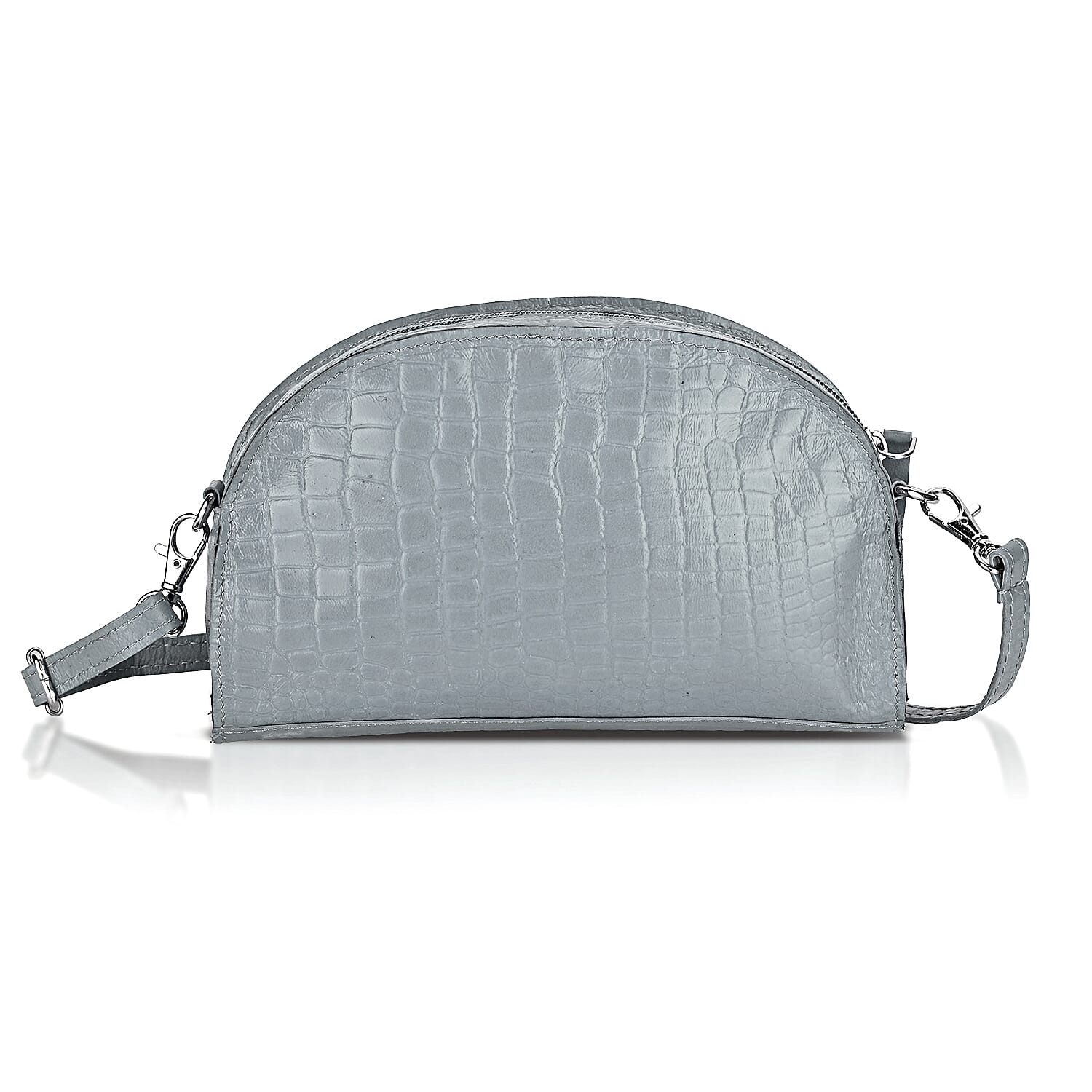 Valissiere Croc Embossed Genuine Leather Crossbody Sling Bag With Front Zip Pocket - Grey