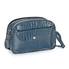 Valliserie 100% Genuine Leather Croco Pattern Crossbody Sling Bag - Navy