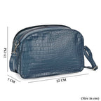 Valliserie 100% Genuine Leather Croco Pattern Crossbody Sling Bag - Navy