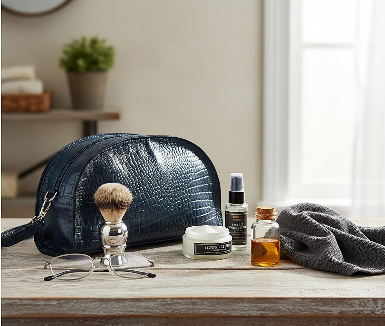 Valissiere Croc Embossed Genuine Leather Crossbody Sling Bag With Front Zip Pocket - Navy