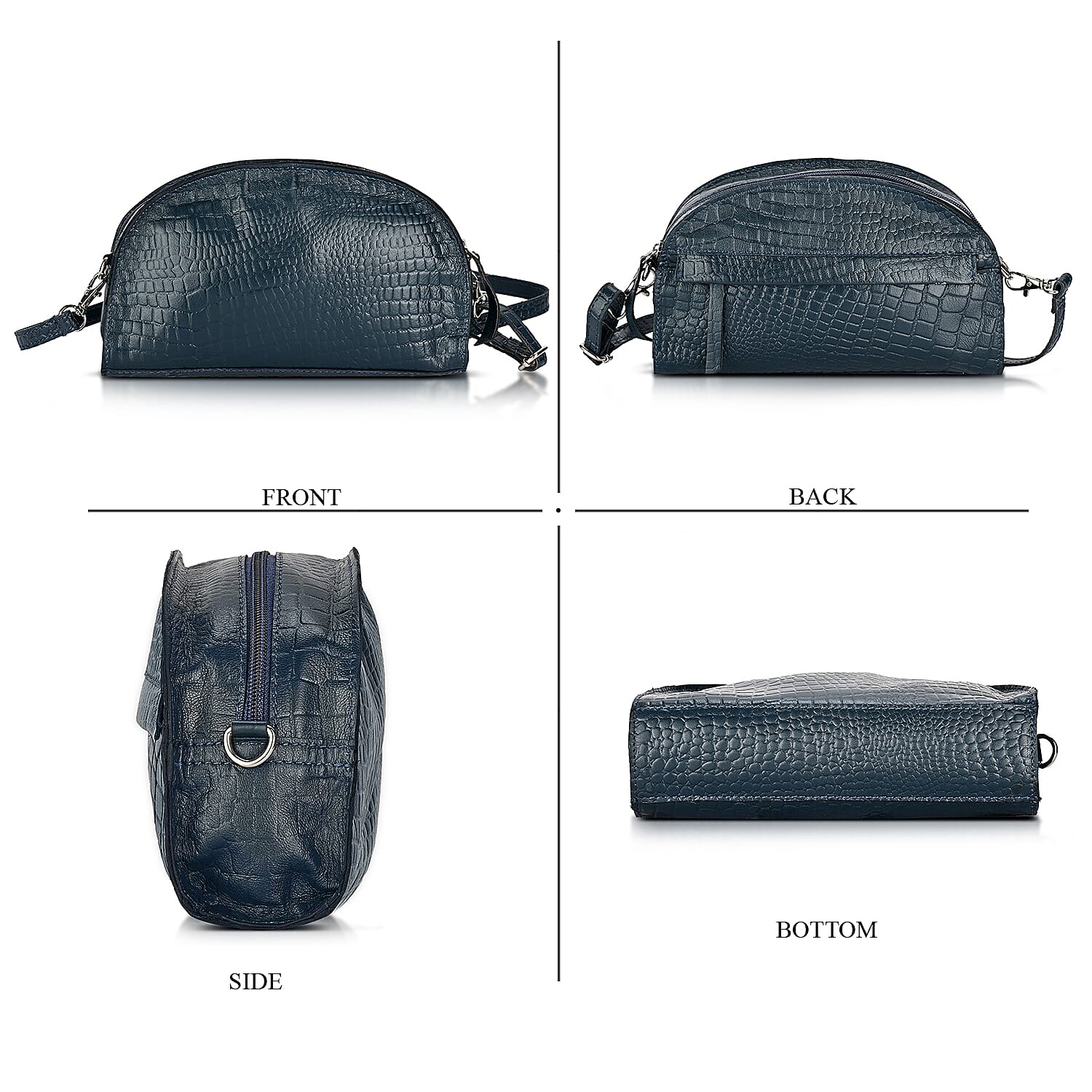 Valissiere Croc Embossed Genuine Leather Crossbody Sling Bag With Front Zip Pocket - Navy