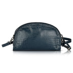 Valissiere Croc Embossed Genuine Leather Crossbody Sling Bag With Front Zip Pocket - Navy