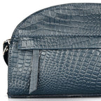 Valissiere Croc Embossed Genuine Leather Crossbody Sling Bag With Front Zip Pocket - Navy