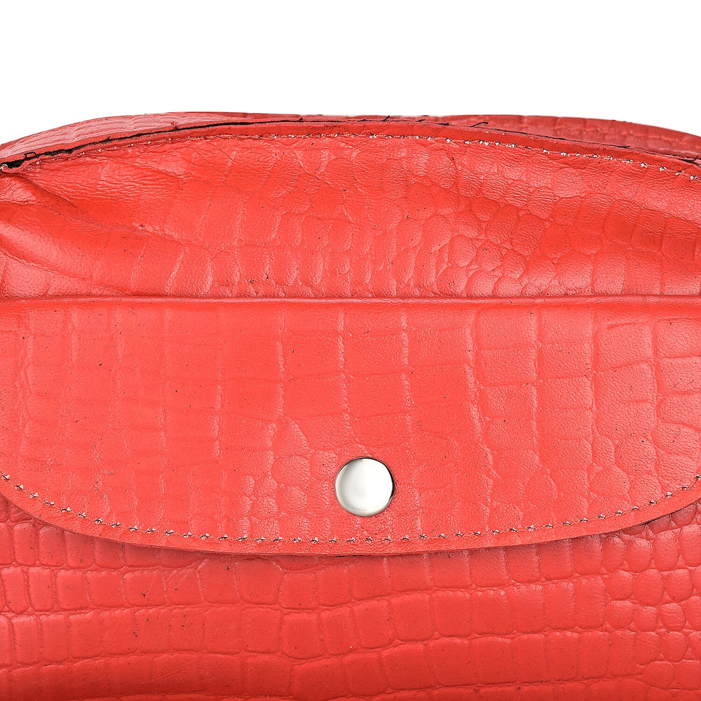 Specially Crafted In India-Valliserie 100% Genuine Leather Croco Pattern Crossbody Sling Bag - Red