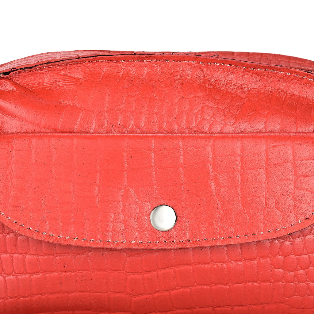 Specially Crafted In India-Valliserie 100% Genuine Leather Croco Pattern Crossbody Sling Bag - Red