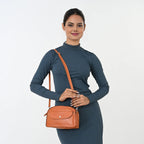 Valliserie 100% Genuine Leather Croco Pattern Crossbody Sling Bag - Tan