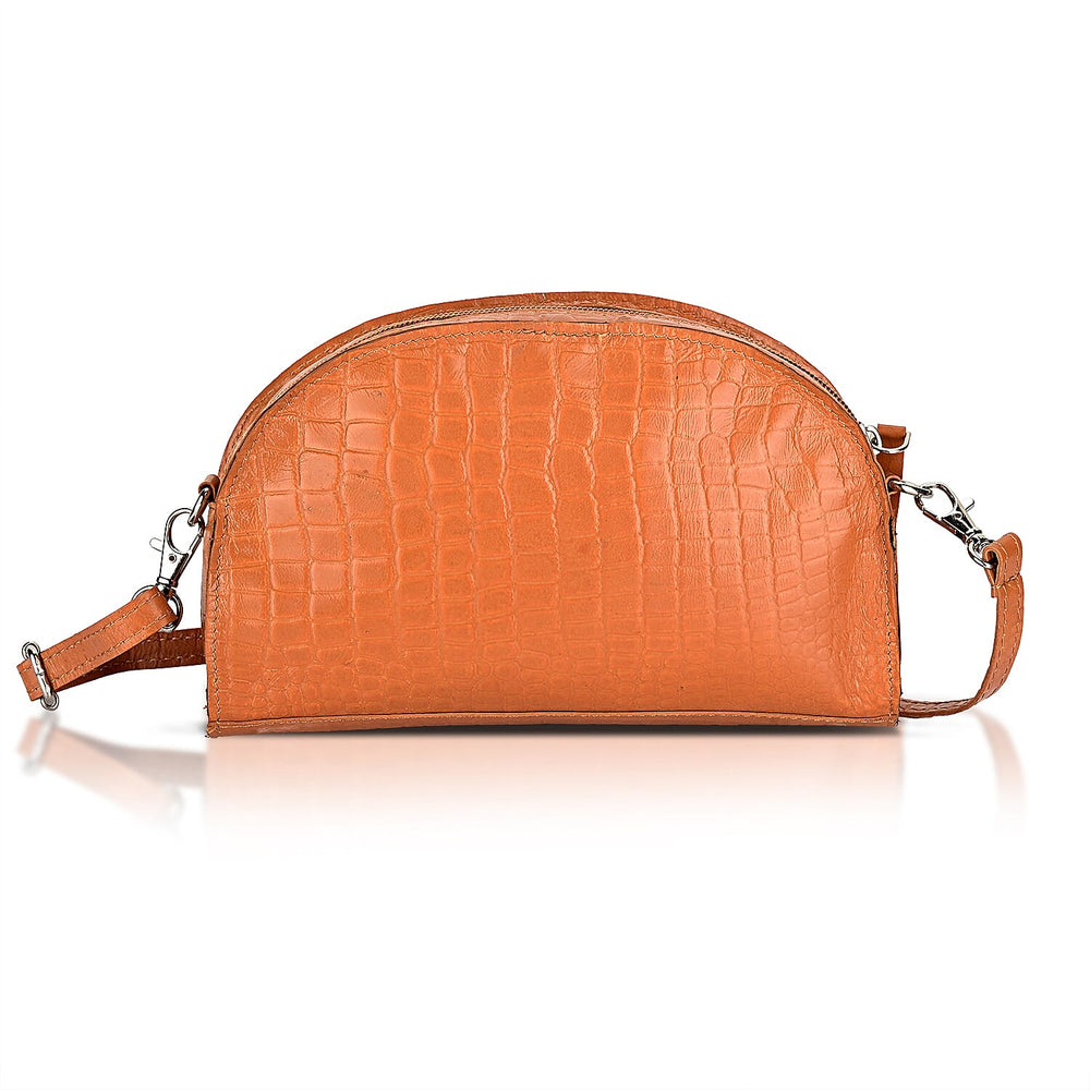 Valissiere Croc Embossed Genuine Leather Crossbody Sling Bag With Front Zip Pocket - Tan
