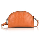 Valissiere Croc Embossed Genuine Leather Crossbody Sling Bag With Front Zip Pocket - Tan