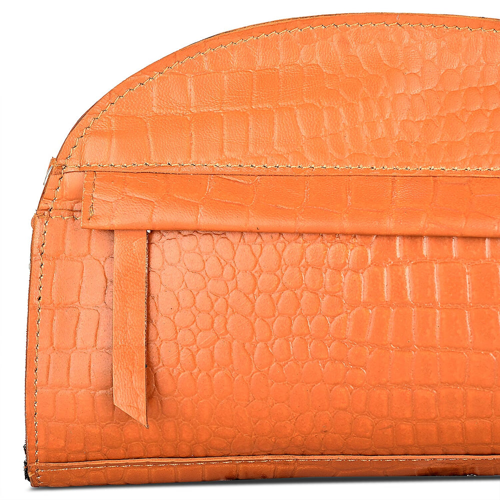 Valissiere Croc Embossed Genuine Leather Crossbody Sling Bag With Front Zip Pocket - Tan