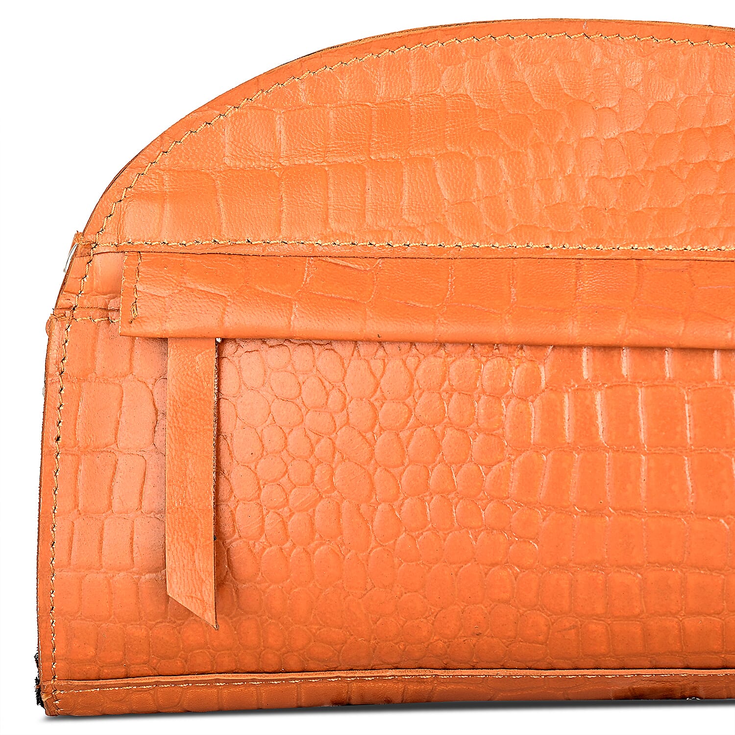 Valissiere Croc Embossed Genuine Leather Crossbody Sling Bag With Front Zip Pocket - Tan