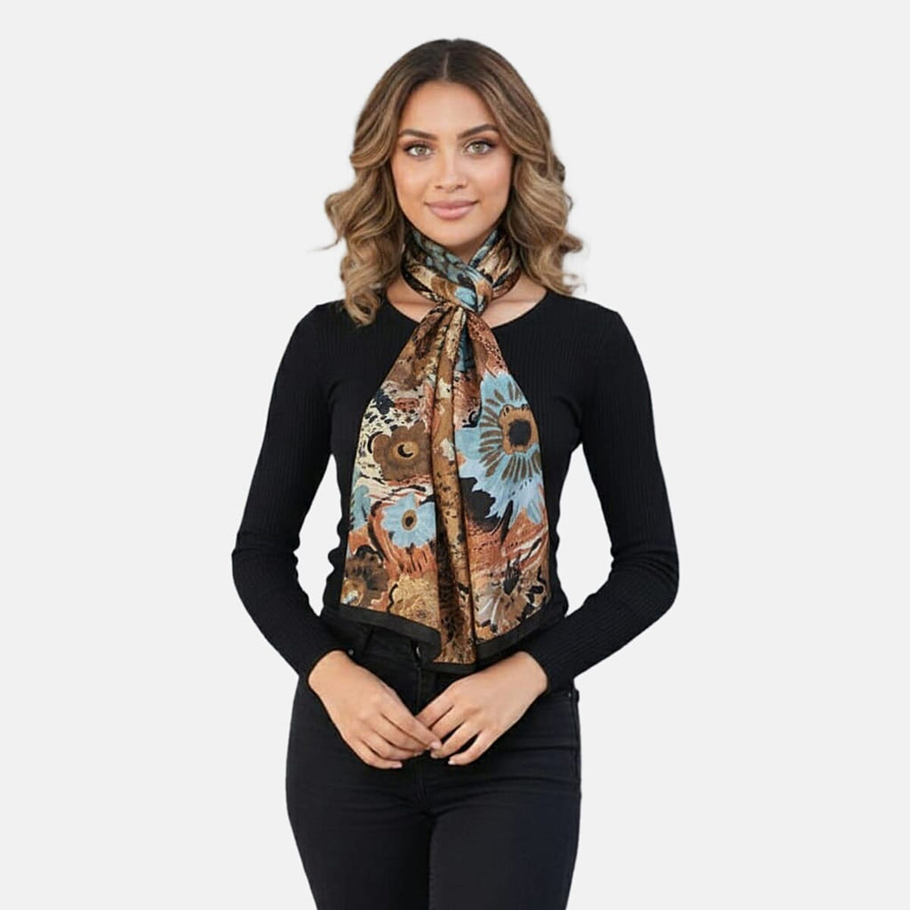 Valissiere 100% Mulberry Silk Digital Print Scarf (One Size) - Brown