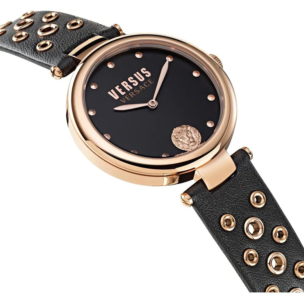 Versace Versus Los Feliz Quartz Movement 3ATM Water Resistant Analog Watch With Black Leather Strap