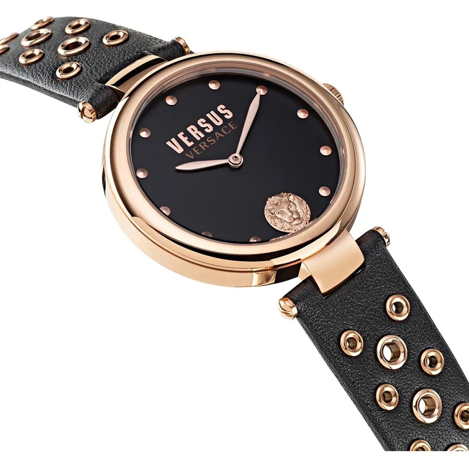 Versace Versus Los Feliz Quartz Movement 3ATM Water Resistant Analog Watch With Black Leather Strap