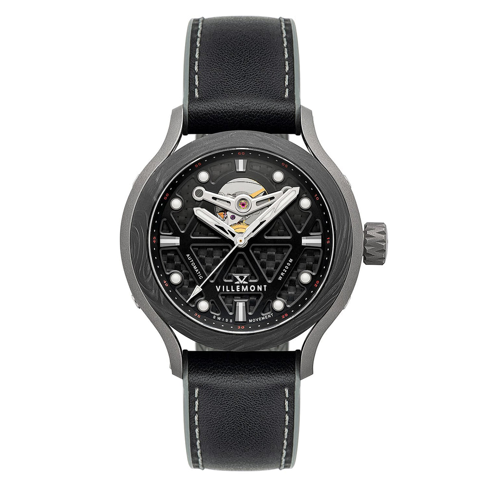 VILLEMONT Limited Edition Mens Tenacity Swiss Movement Granite Black Dial 20ATM Water Resistant Mens Watch with Black - Stainless Steel Strap