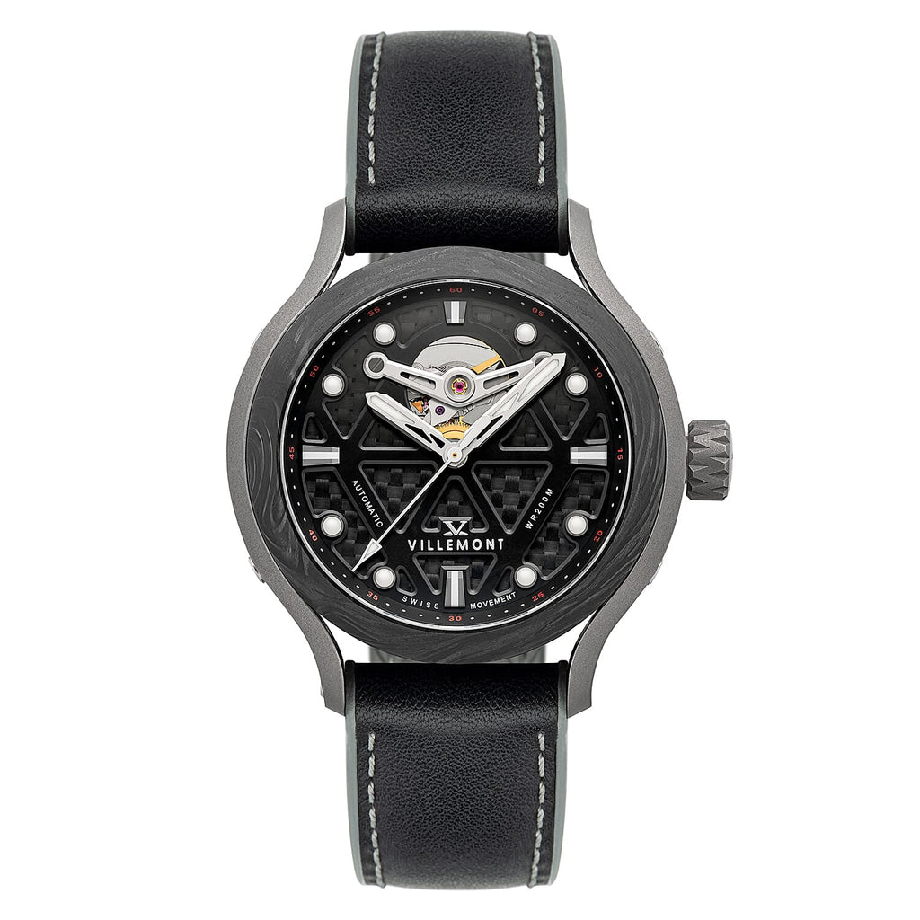 VILLEMONT Limited Edition Mens Tenacity Swiss Movement Granite Black Dial 20ATM Water Resistant Mens Watch with Black - Stainless Steel Strap