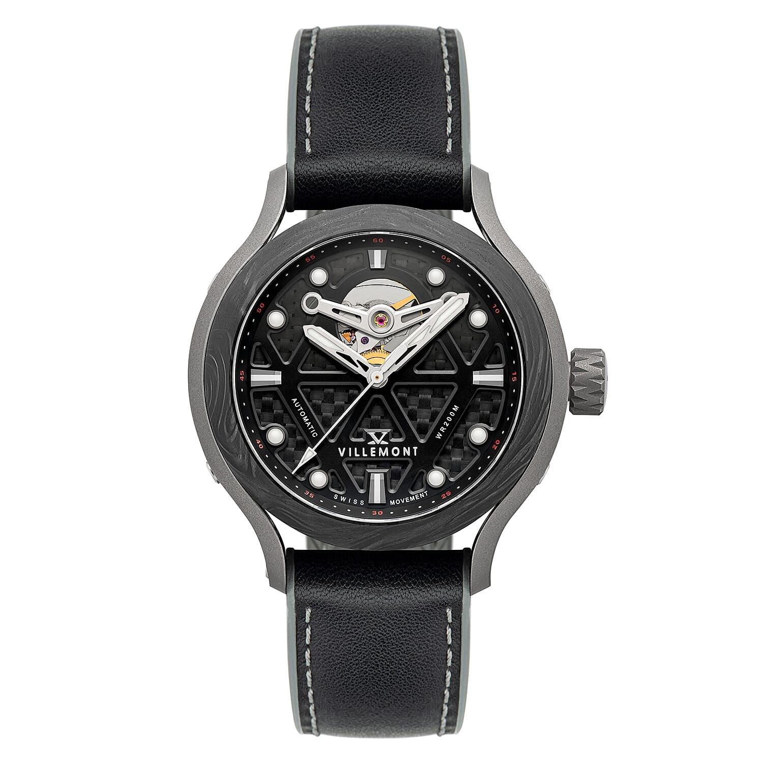 VILLEMONT Limited Edition Mens Tenacity Swiss Movement Granite Black Dial 20ATM Water Resistant Mens Watch with Black - Stainless Steel Strap