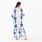 Tamsy American Crepe Long Kaftan with Lace (One Size) - Blue