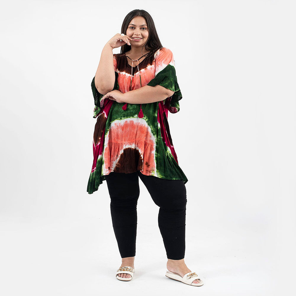 Tamsy 100% Viscose Tie Dye Kaftan (One Size, 8-18) - Red