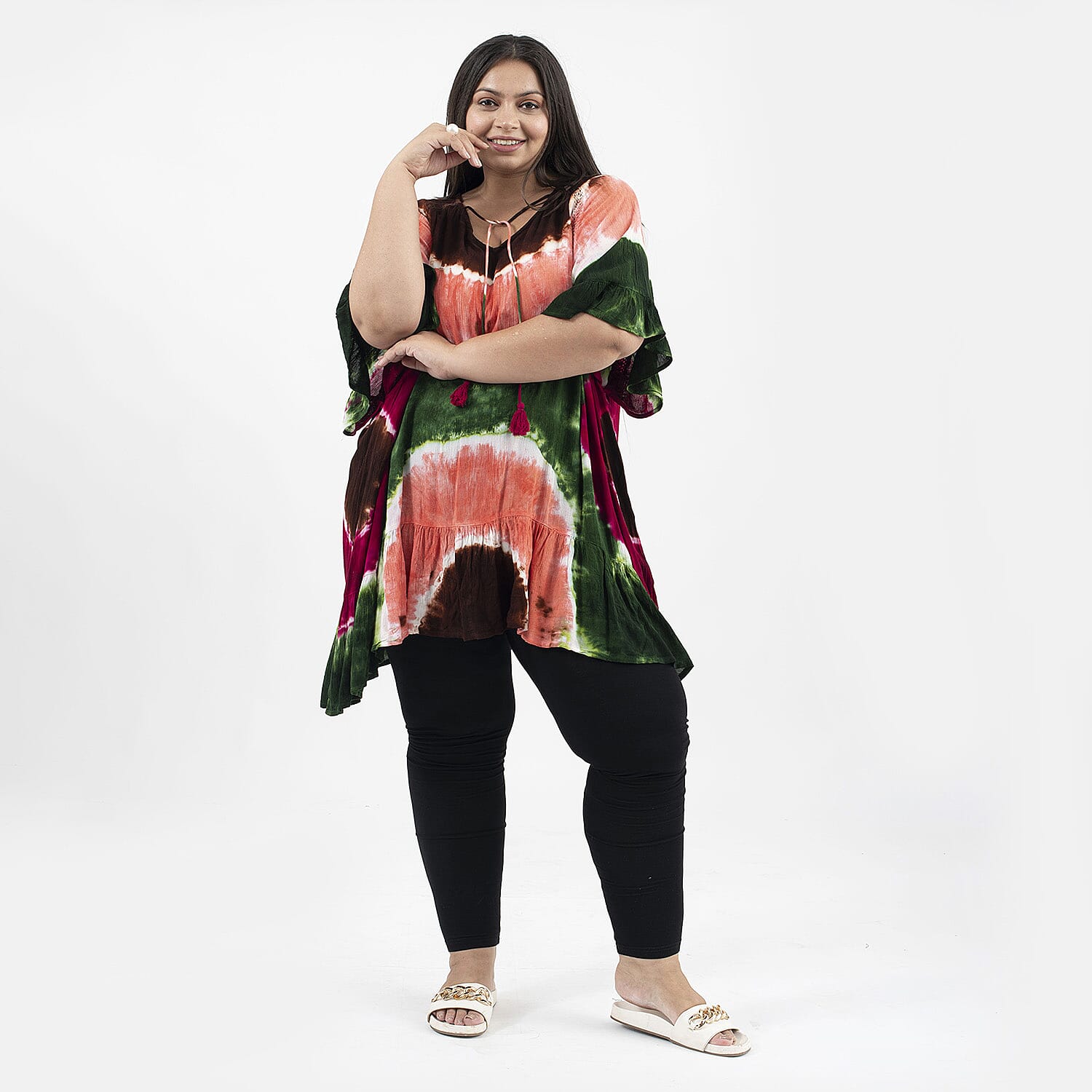 Tamsy 100% Viscose Tie Dye Kaftan (One Size, 8-18) - Red