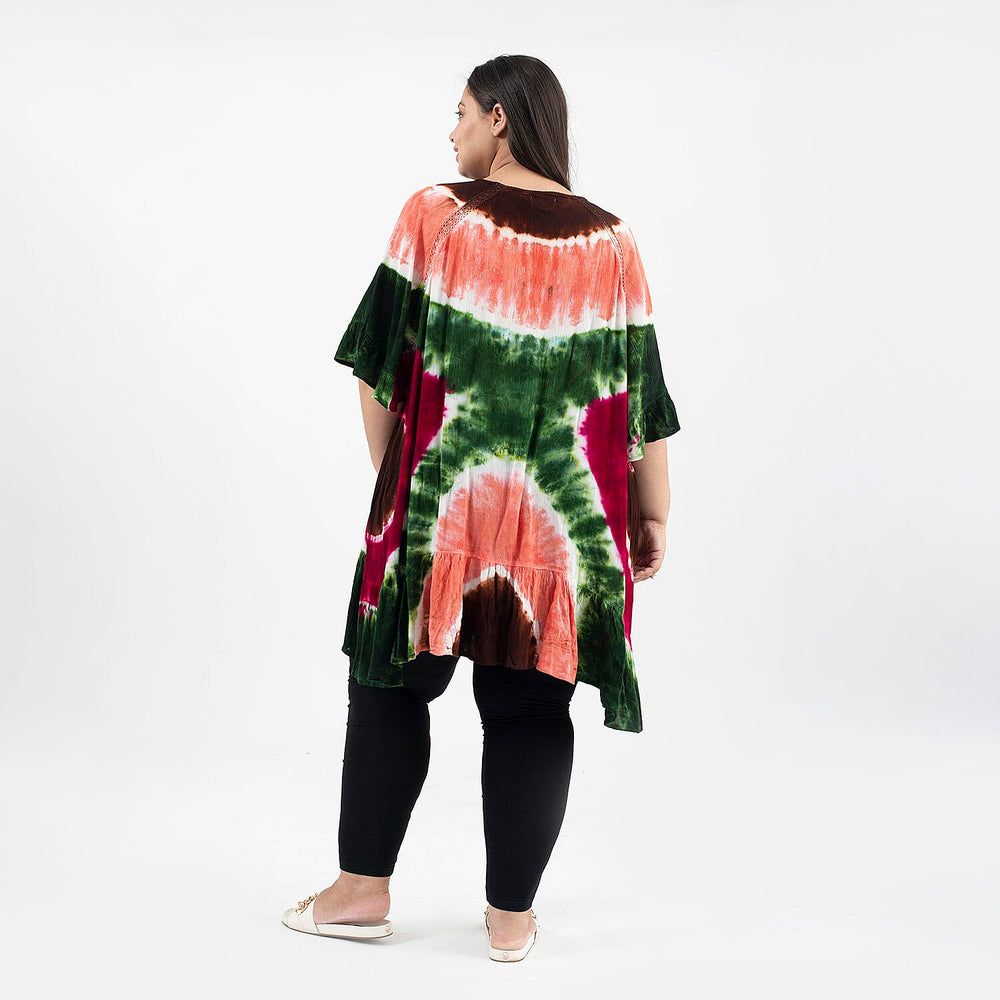Tamsy 100% Viscose Tie Dye Kaftan (One Size, 8-18) - Red
