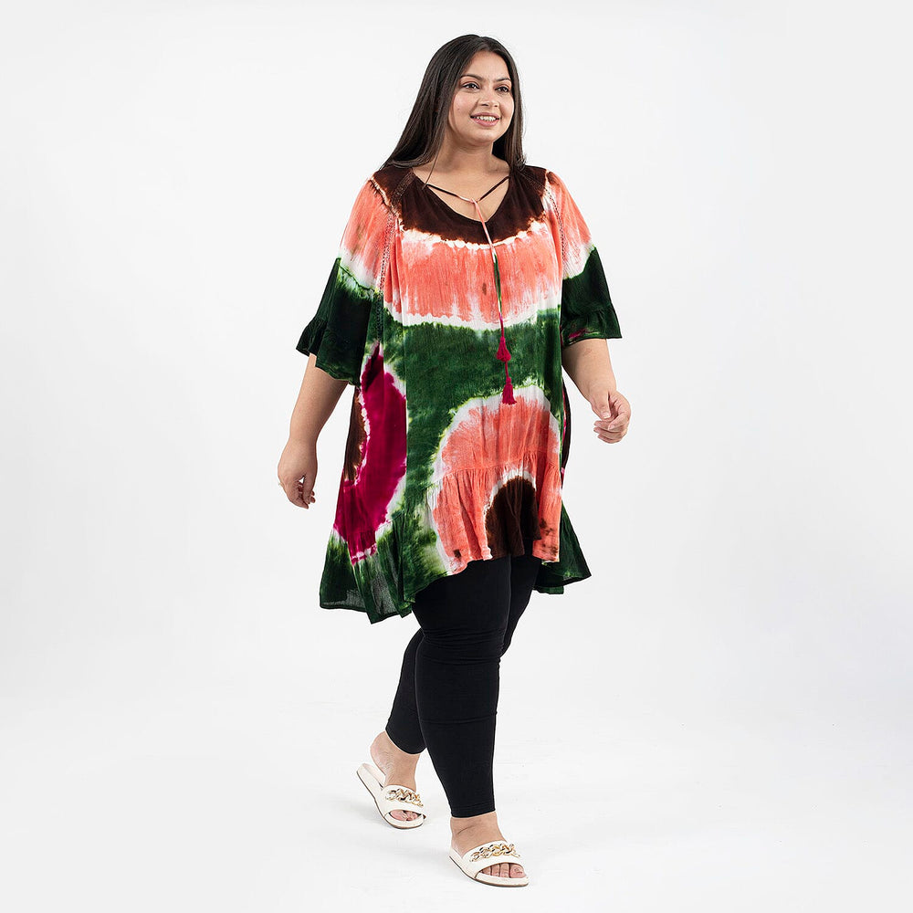 Tamsy 100% Viscose Tie Dye Kaftan (One Size, 8-18) - Red