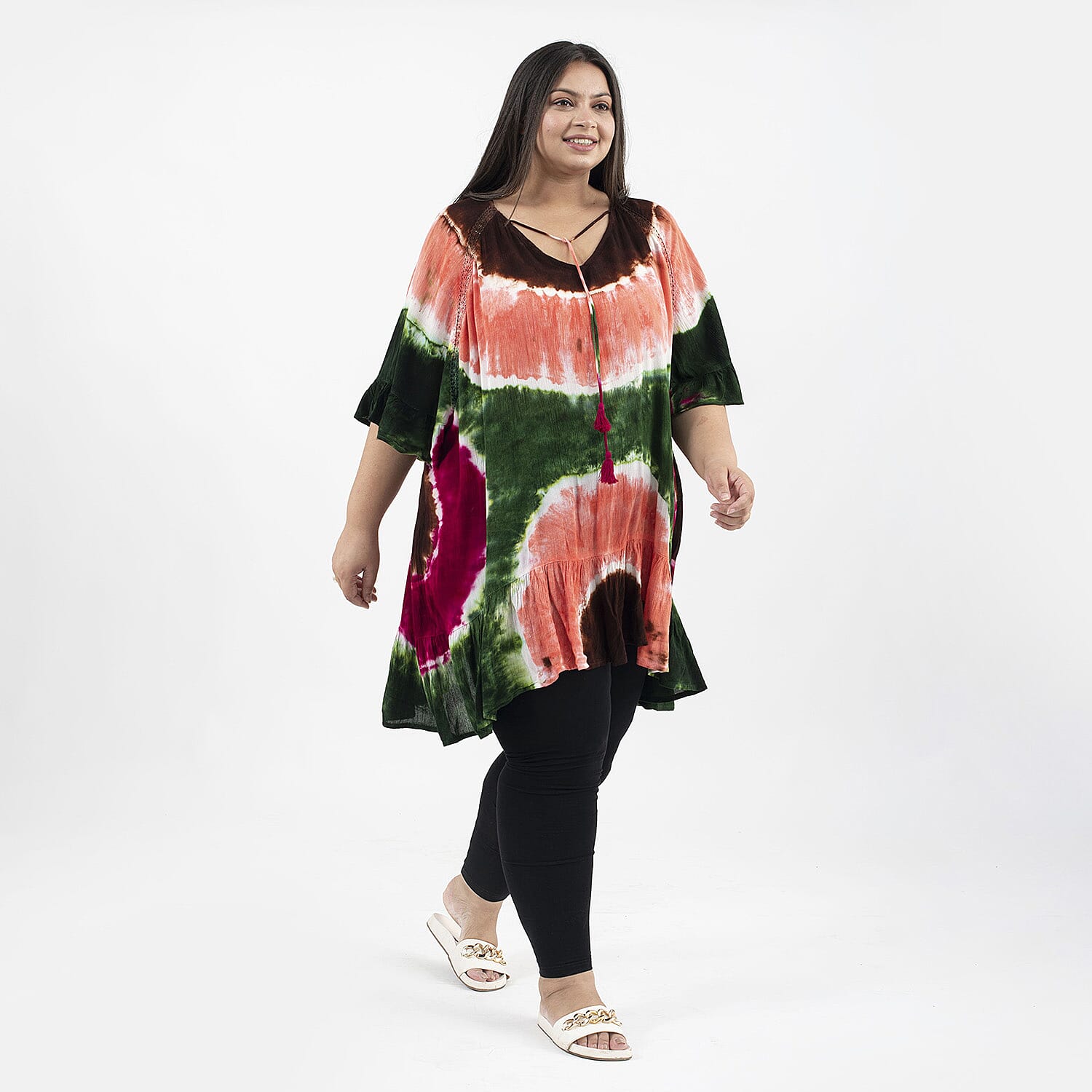 Tamsy 100% Viscose Tie Dye Kaftan (One Size, 8-18) - Red