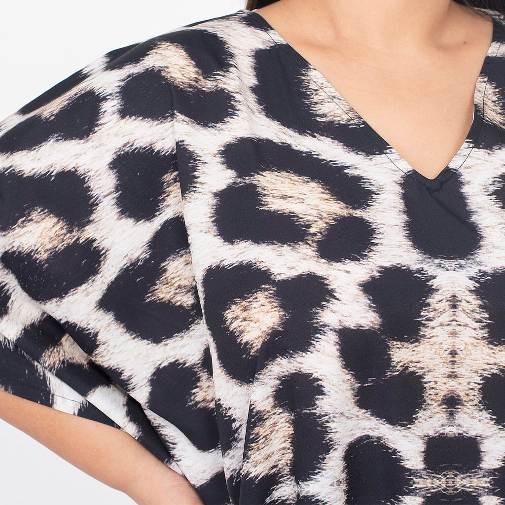 TAMSY Leopard Print Long Kaftan (One Size, 8-18) - Black