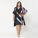 Tamsy Exclusive Liner Maze Print Short Kaftan (One Size, 8-18) - Black and Multi