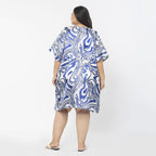 Tamsy Exclusive Swirl Print Short Kaftan (One Size, 8-18) - Blue & White