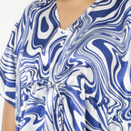 Tamsy Exclusive Swirl Print Short Kaftan (One Size, 8-18) - Blue & White
