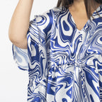 Tamsy Exclusive Swirl Print Short Kaftan (One Size, 8-18) - Blue & White