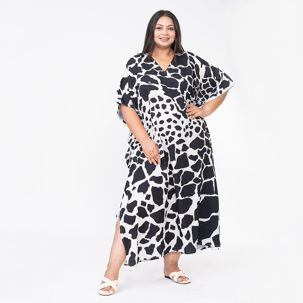TAMSY Animal Printed Long Kaftan (One Size Curve, 20-26) - Beige and Black