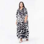 TAMSY Animal Printed Long Kaftan (One Size Curve, 20-26) - Beige and Black