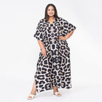 TAMSY Leopard Print Long Kaftan (One Size Curve, 20-26) - Black