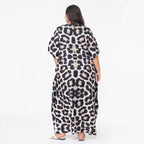TAMSY Leopard Print Long Kaftan (One Size Curve, 20-26) - Black