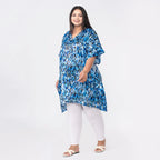 TAMSY Exclusive Blue Leopard Short Kaftan (One Size Curve,20-26) - Blue