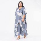 TAMSY Crane Printed Long Kaftan (One Size Curve, 20-26) - Grey
