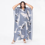 TAMSY Crane Printed Long Kaftan (One Size Curve, 20-26) - Grey