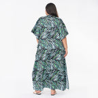Tamsy 100% Viscose Midi Umbrella Dress with Pockets (Curve Size) - Green & Black