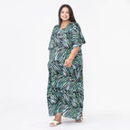 Tamsy 100% Viscose Midi Umbrella Dress with Pockets (Curve Size) - Green & Black