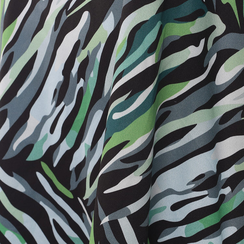 Tamsy 100% Viscose Midi Umbrella Dress with Pockets (Curve Size) - Green & Black