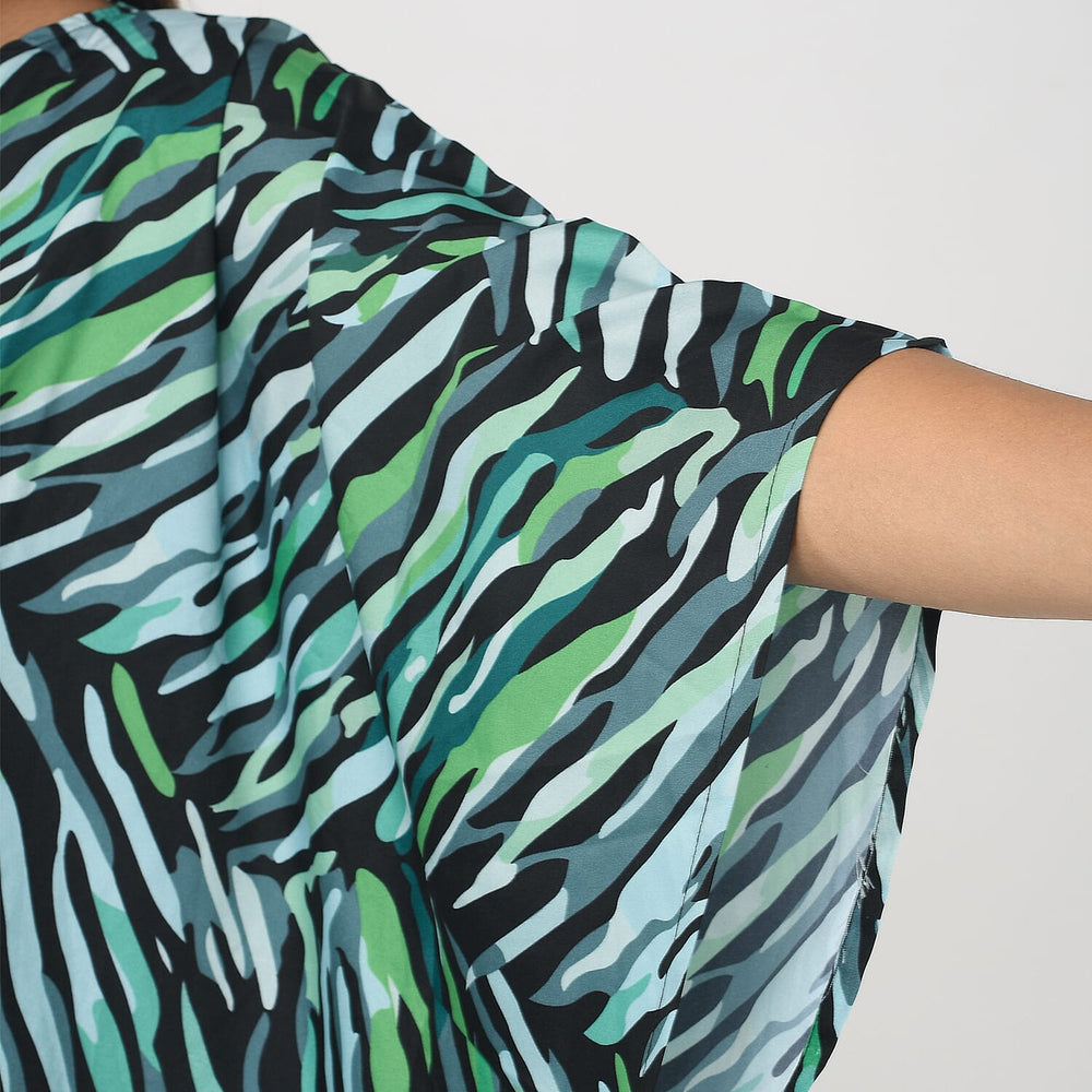 Tamsy 100% Viscose Midi Umbrella Dress with Pockets (Curve Size) - Green & Black