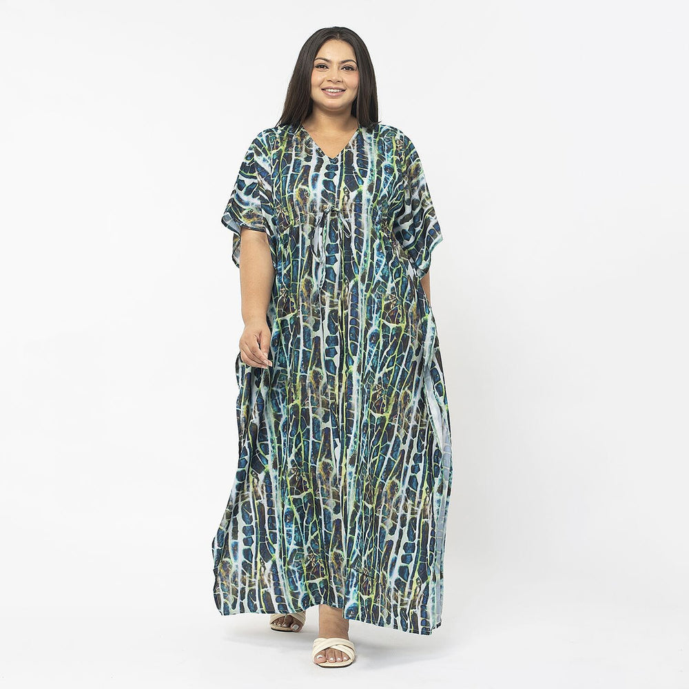 TAMSY Exclusive Snake Print Long Kaftan (One Size Curve, 20-26) - Green